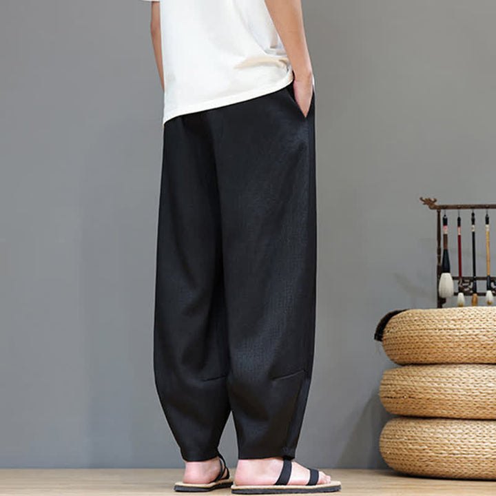 Buddha Stones 夏用ドローストリング付き無地メンズ伸縮性ウエストハーレムパンツ（ポケット付き） - image 25