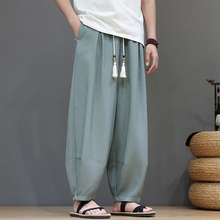Buddha Stones 夏用ドローストリング付き無地メンズ伸縮性ウエストハーレムパンツ（ポケット付き） - カデットブルー - US/UK/AU46、 EU56 (5XL) - image 0