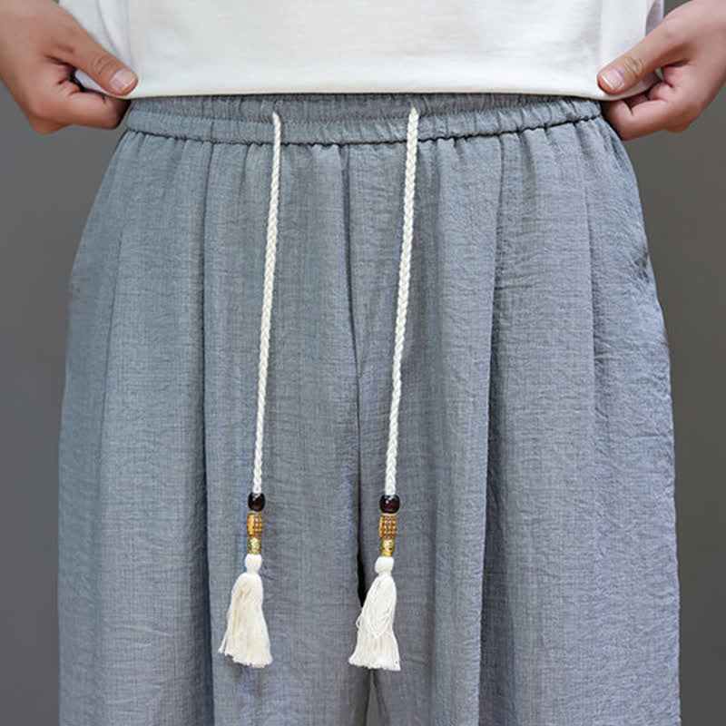 Buddha Stones 夏物ミニマリスト無地メンズゴムウエストテーパードパンツ（ポケット付き） - image 18