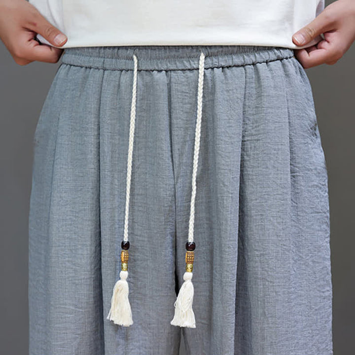 Buddha Stones 夏物ミニマリスト無地メンズゴムウエストテーパードパンツ（ポケット付き） - image 18