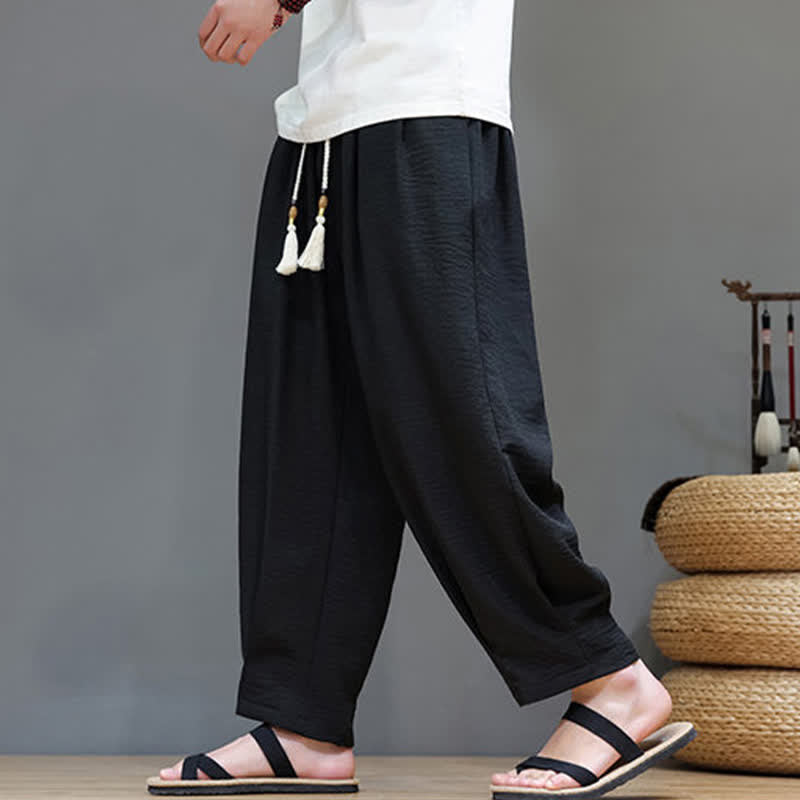 Buddha Stones 夏物ミニマリスト無地メンズゴムウエストテーパードパンツ（ポケット付き） - image 24