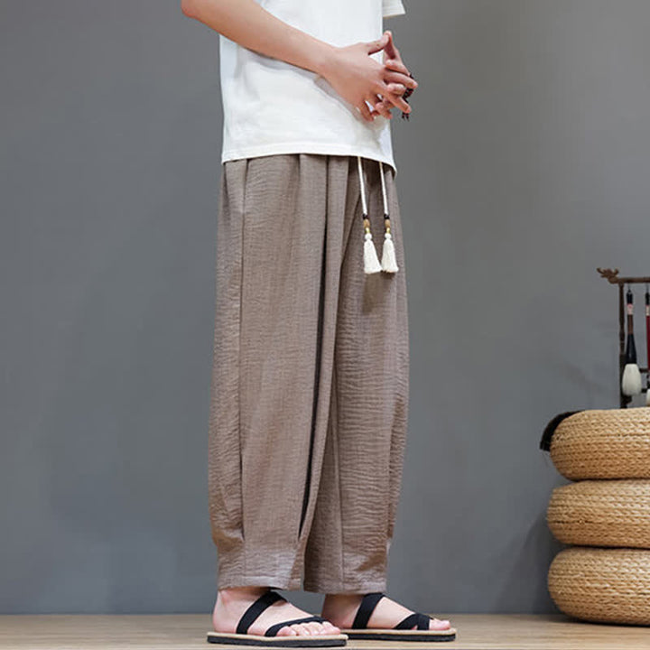 Buddha Stones 夏物ミニマリスト無地メンズゴムウエストテーパードパンツ（ポケット付き） - image 34