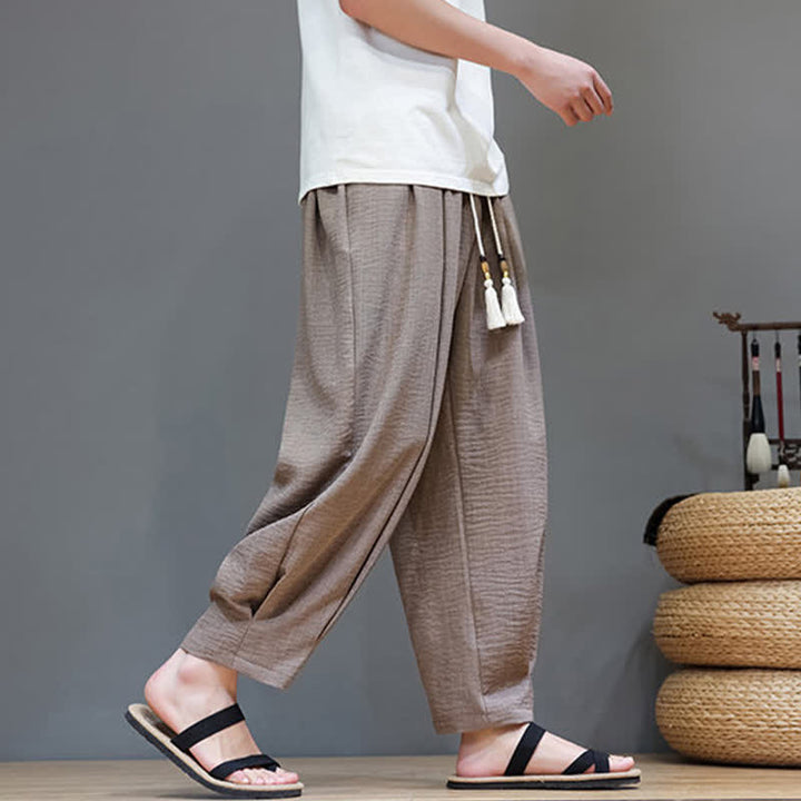 Buddha Stones 夏物ミニマリスト無地メンズゴムウエストテーパードパンツ（ポケット付き） - image 31