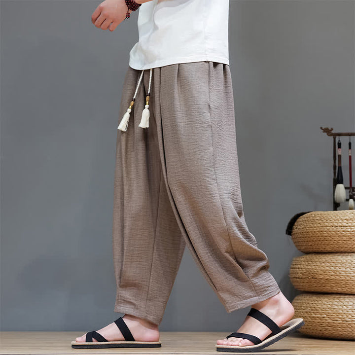 Buddha Stones 夏物ミニマリスト無地メンズゴムウエストテーパードパンツ（ポケット付き） - image 36