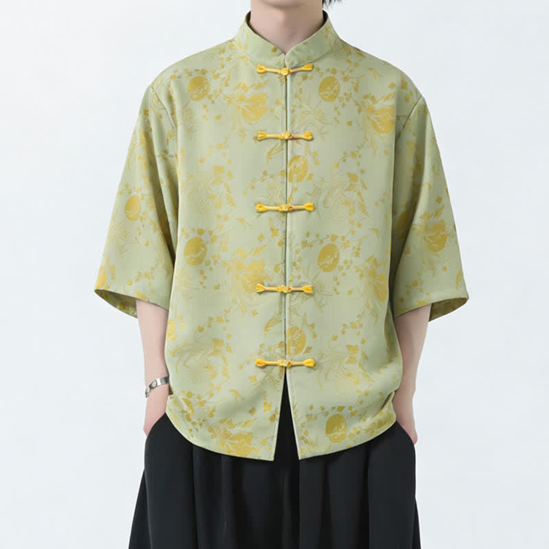 Buddha Stones 夏物 唐風 マンダリンカラー フロッグボタン サイドスリット 無地 メンズ 肘丈袖シャツ - image 7