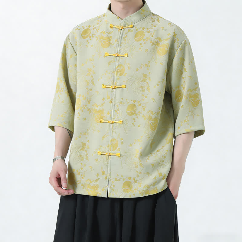 Buddha Stones 夏物 唐風 マンダリンカラー フロッグボタン サイドスリット 無地 メンズ 肘丈袖シャツ - image 8