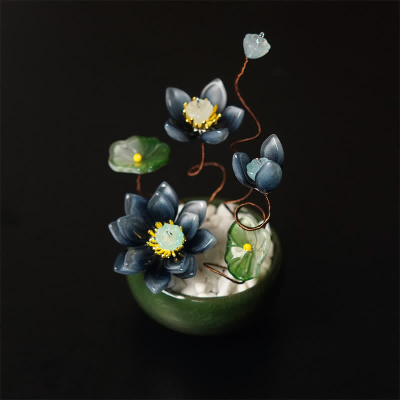 Buddha Stones 蓮の花びらの植木鉢　手作り　心豊かな暮らしの装飾 - 濃い青色 - image 0