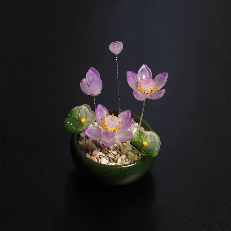 Buddha Stones 牡丹蓮六花植木鉢 手作り マインドフルリビング装飾 - 紫の蓮 - image 4