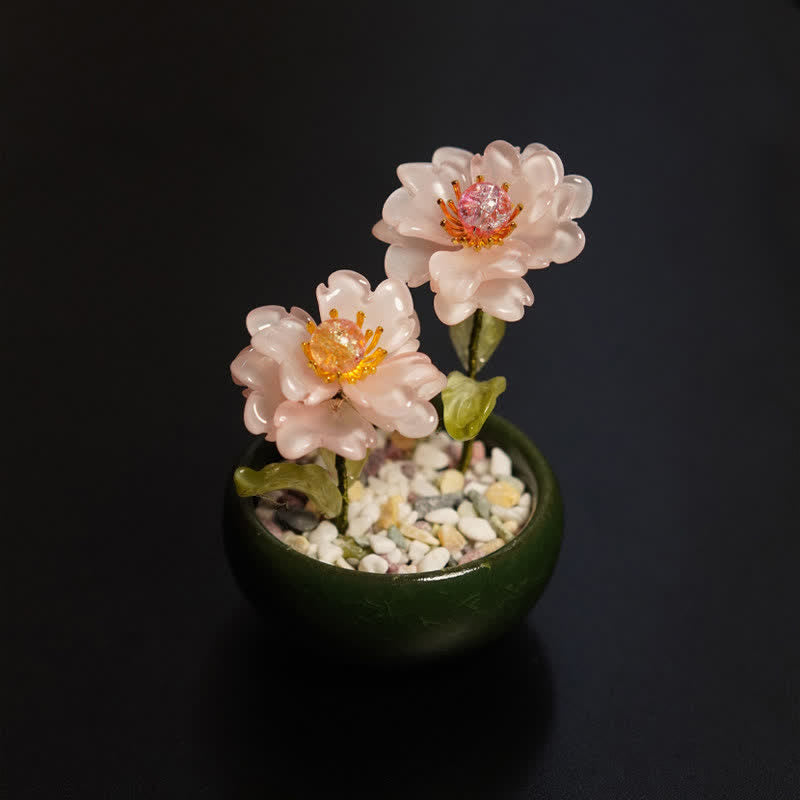 Buddha Stones 牡丹蓮六花植木鉢 手作り マインドフルリビング装飾 - ピンクの牡丹 - image 2