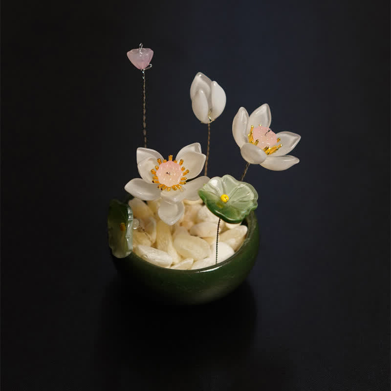 Buddha Stones 牡丹蓮六花植木鉢 手作り マインドフルリビング装飾 - 淡いピンク色の蓮の花 - image 3