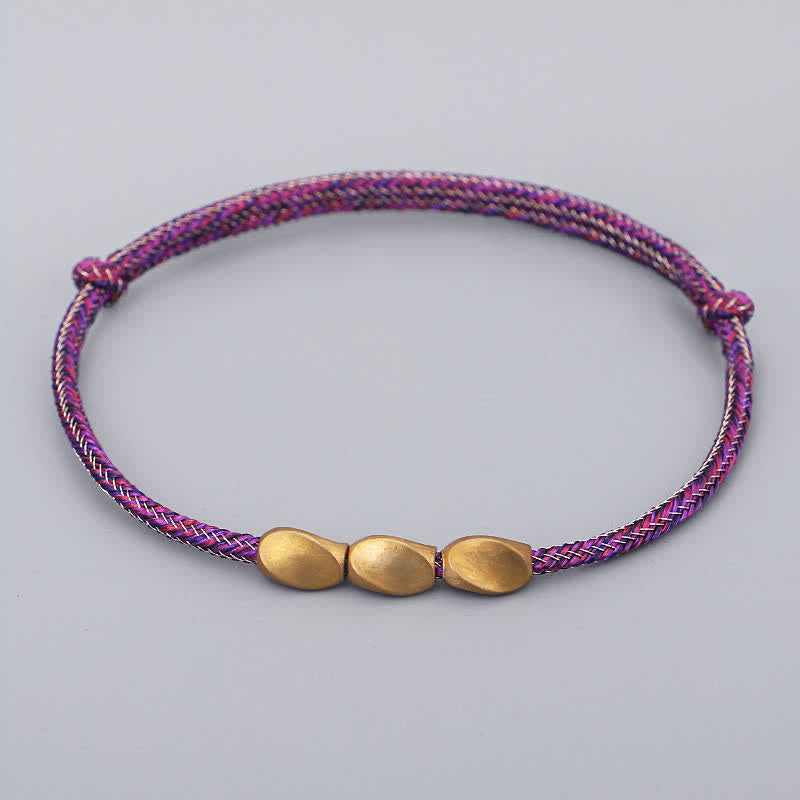 Buddha Stones 複数の色の糸を使った金色の銅ビーズのバランスブレスレット - ダークピンク - image 4