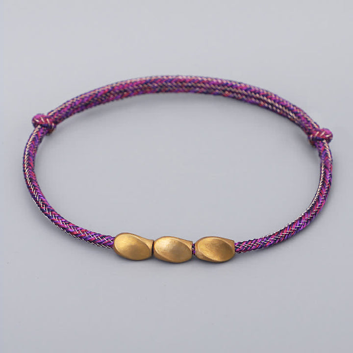 Buddha Stones 複数の色の糸を使った金色の銅ビーズのバランスブレスレット - ダークピンク - image 4