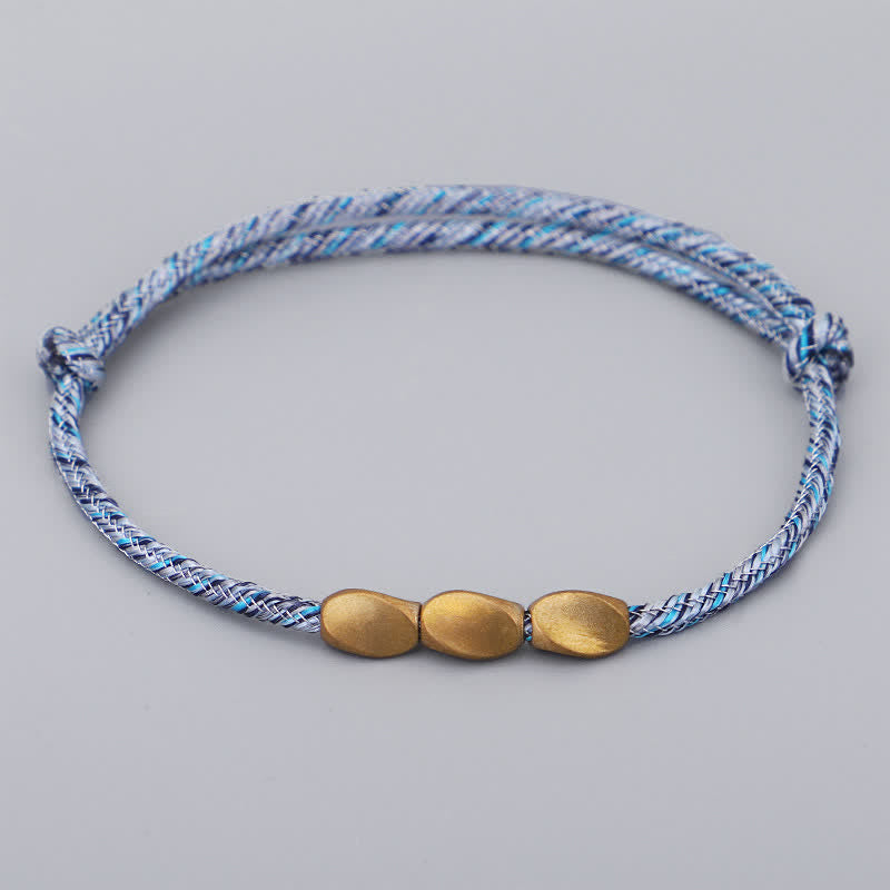 Buddha Stones 複数の色の糸を使った金色の銅ビーズのバランスブレスレット - スカイブルー - image 6