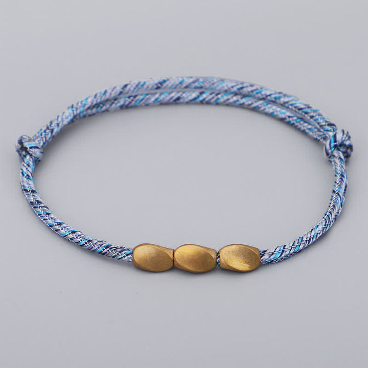 Buddha Stones 複数の色の糸を使った金色の銅ビーズのバランスブレスレット - スカイブルー - image 6