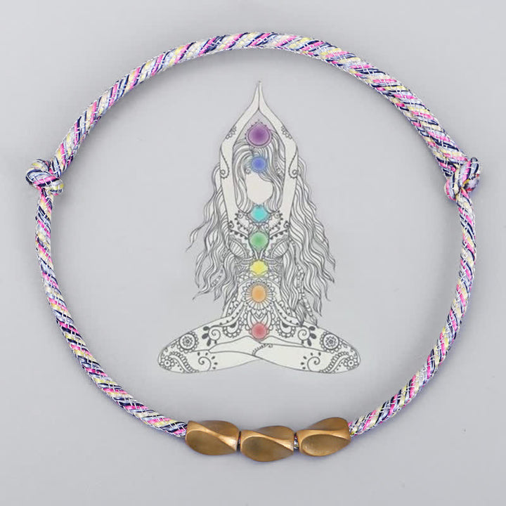 Buddha Stones 複数の色の糸を使った金色の銅ビーズのバランスブレスレット - image 1