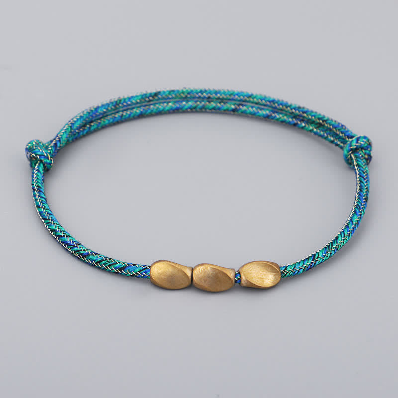 Buddha Stones 複数の色の糸を使った金色の銅ビーズのバランスブレスレット - 緑 - image 9