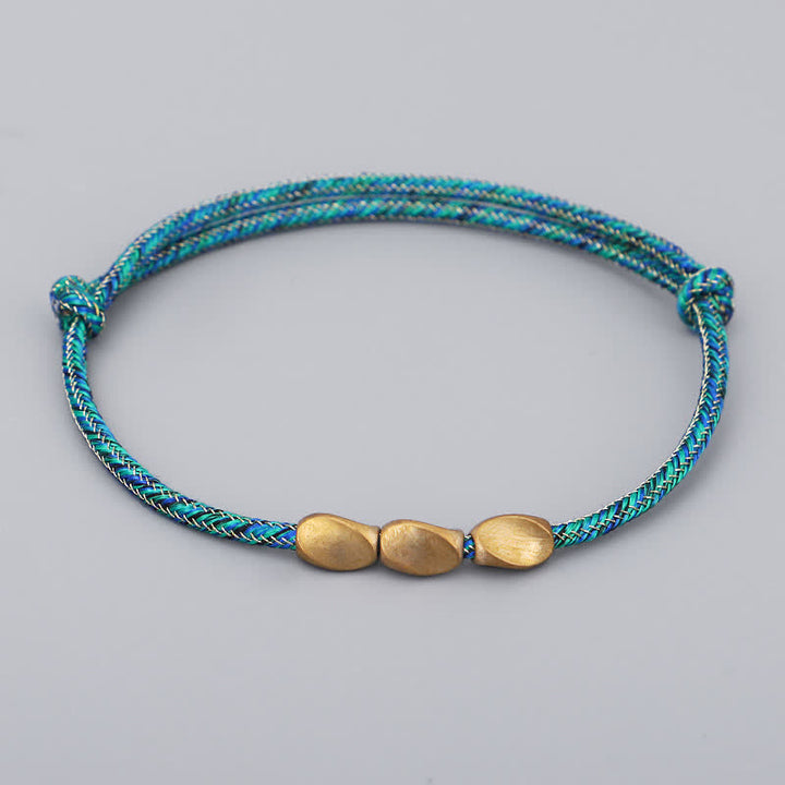 Buddha Stones 複数の色の糸を使った金色の銅ビーズのバランスブレスレット - 緑 - image 9