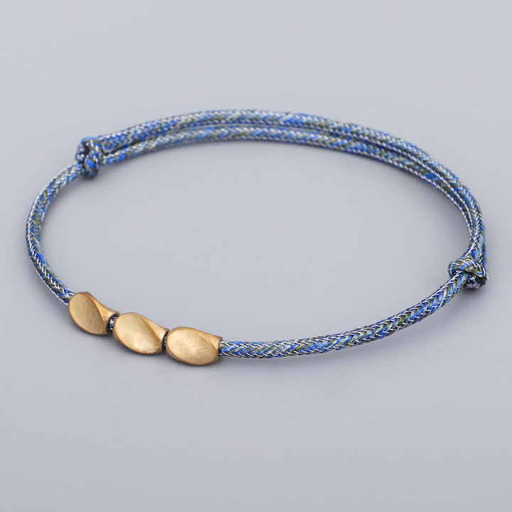 Buddha Stones 複数の色の糸を使った金色の銅ビーズのバランスブレスレット - image 11