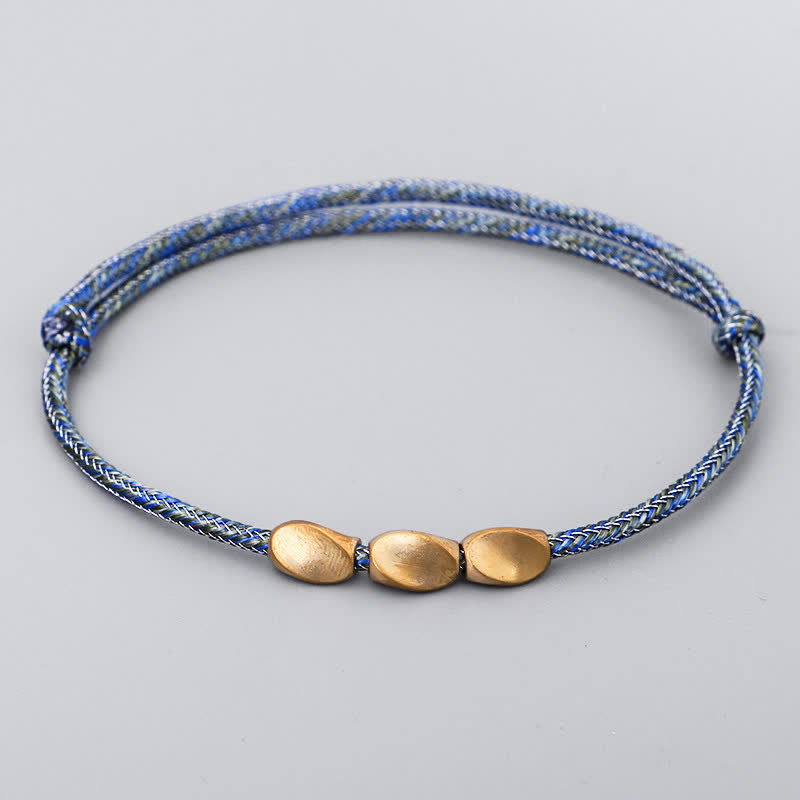 Buddha Stones 複数の色の糸を使った金色の銅ビーズのバランスブレスレット - 濃い青色 - image 10