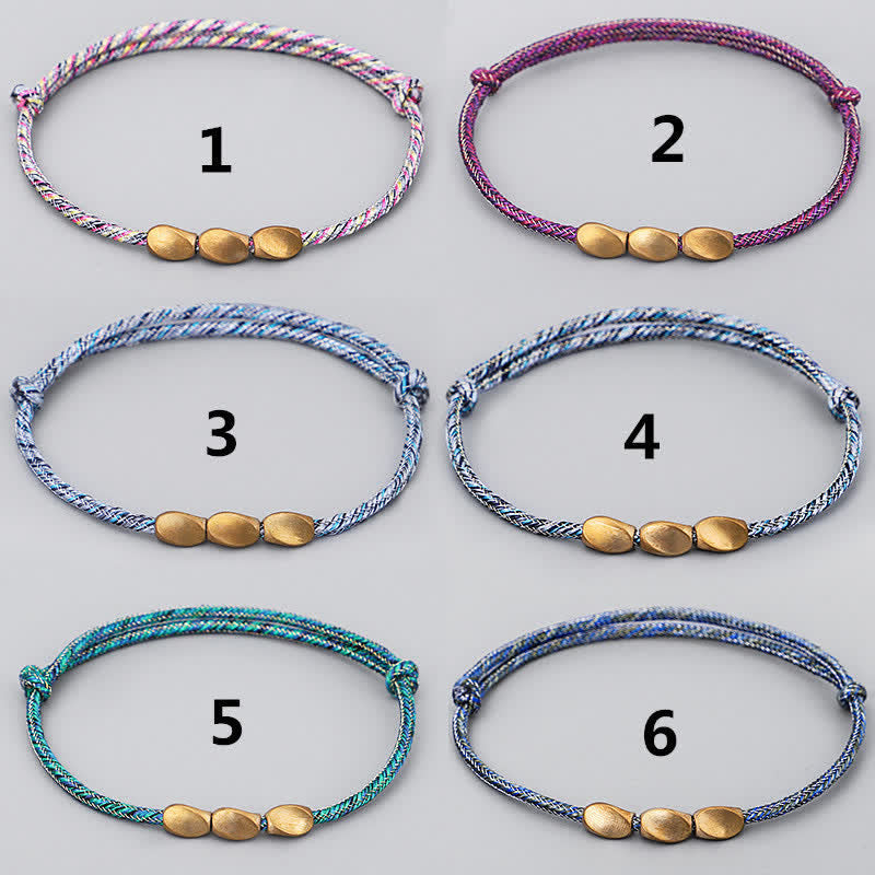 Buddha Stones 複数の色の糸を使った金色の銅ビーズのバランスブレスレット - image 14