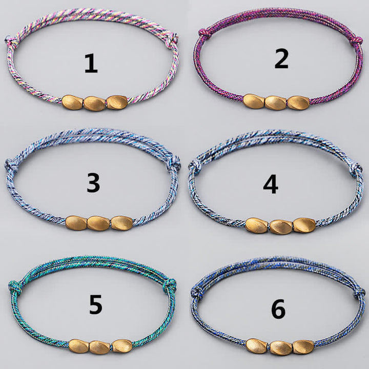 Buddha Stones 複数の色の糸を使った金色の銅ビーズのバランスブレスレット - image 14