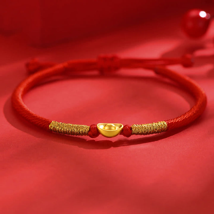 Buddha Stones 元宝紅糸赤紐縁起幸運ブレスレット - 赤紐（手首周り：15～29cm） - image 0