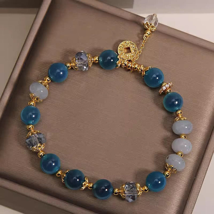 Buddha Stones ブルーナチュラルキャンディアゲート銅コインバランスブレスレット - image 1