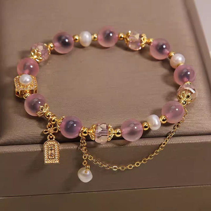 Buddha Stones ピンクの天然キャンディアゲートパールヒーリングブレスレット - image 3