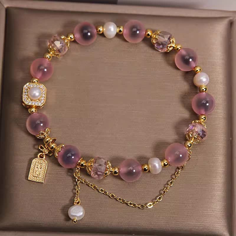 Buddha Stones ピンクの天然キャンディアゲートパールヒーリングブレスレット - image 2