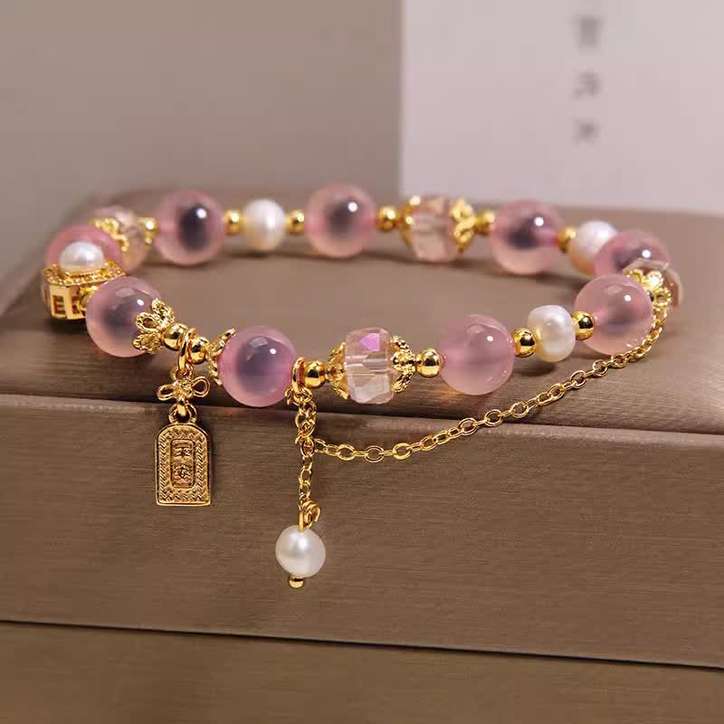 Buddha Stones ピンクの天然キャンディアゲートパールヒーリングブレスレット - image 1