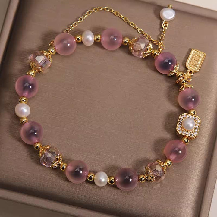 Buddha Stones ピンクの天然キャンディアゲートパールヒーリングブレスレット - image 4