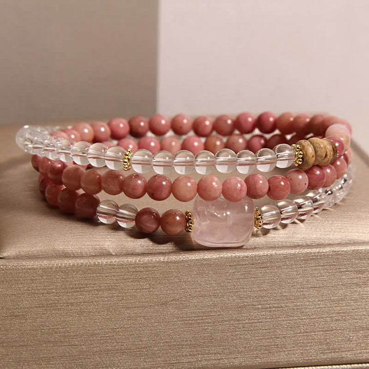 Buddha Stones ロードナイト、クリアクォーツ、ローズクォーツ、貔貅（ひきゅう）のトリプルラップブレスレット - image 2