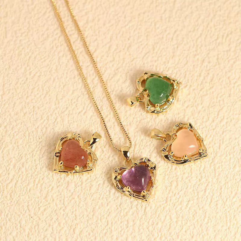 Buddha Stones 天然アメジストクリスタル象嵌ハート型バランスネックレス - image 16