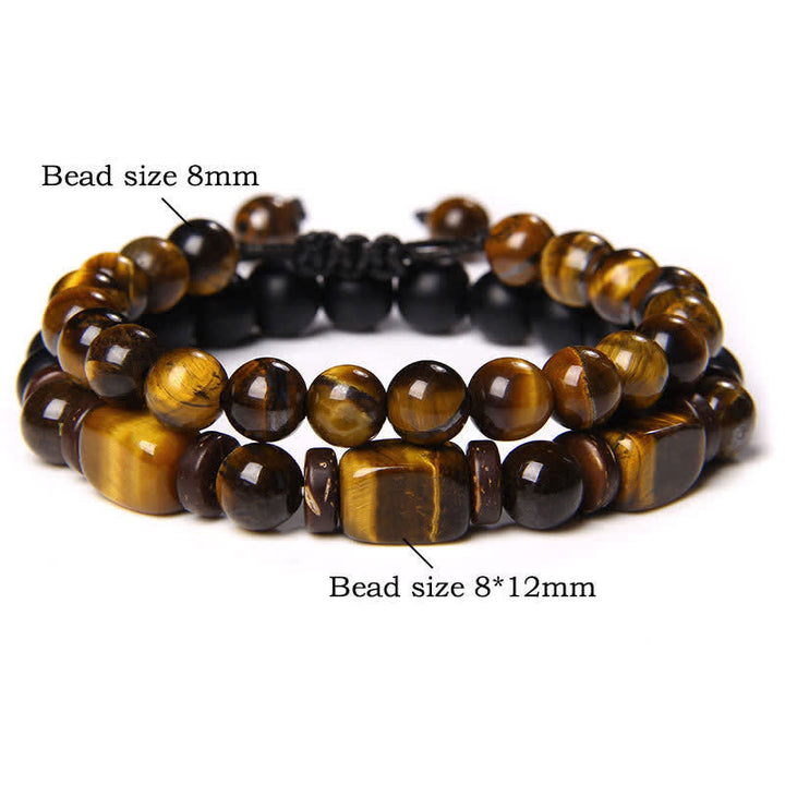 Buddha Stones タイガーアイヘマタイトスクエアダブルラップビーズ強さブレスレット2個セット - タイガーアイ 2個セット（手首周り：16～17cm） - image 3