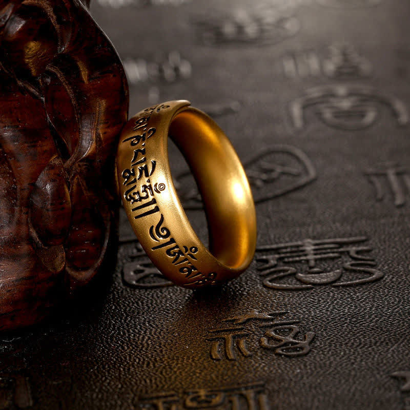 Buddha Stones 六つの真実の言葉「オーム・マニ・パドメ・フム」調節可能な純潔リング - image 1