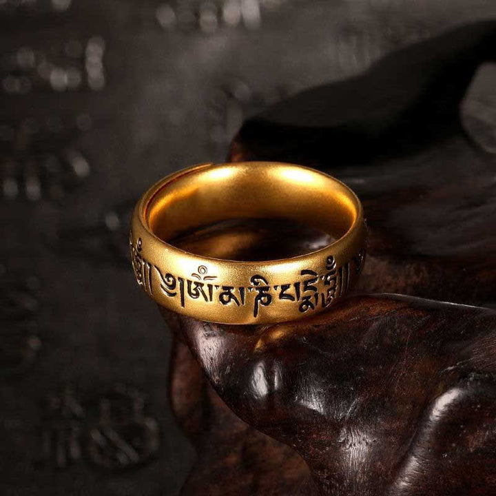 Buddha Stones 六つの真実の言葉「オーム・マニ・パドメ・フム」調節可能な純潔リング - オーム・マニ・パドメ・フム - image 0