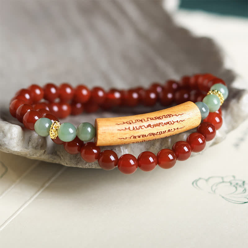 Buddha Stones レッドアゲート、グリーンアベンチュリン、五戒ダブルラップバランスブレスレット - image 2