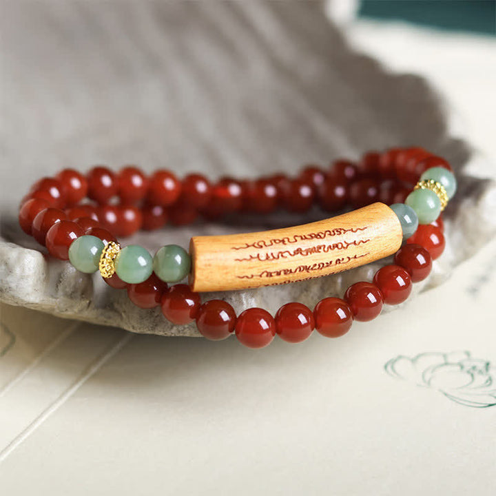 Buddha Stones レッドアゲート、グリーンアベンチュリン、五戒ダブルラップバランスブレスレット - レッドアゲート、グリーンアベンチュリン - image 0
