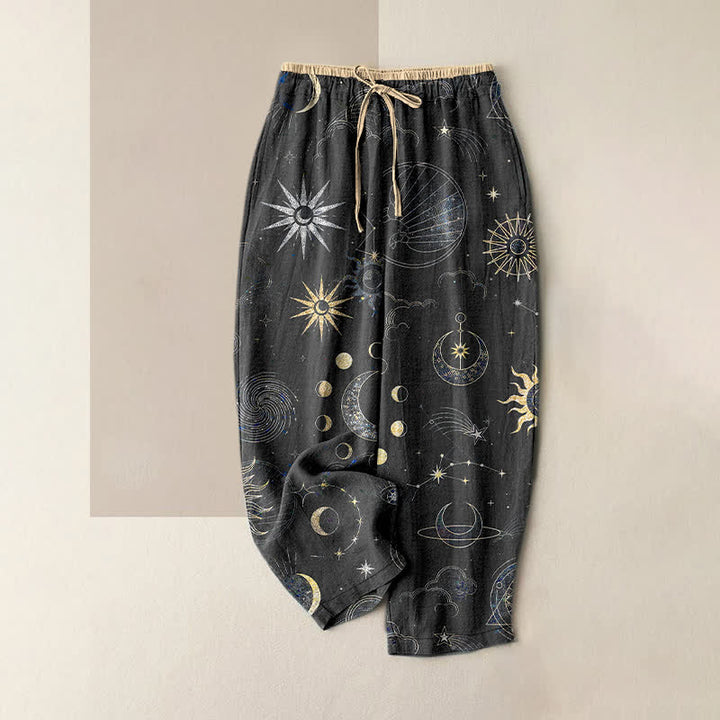 Buddha Stones 純綿素材、太陽・月・星柄のレディース用ゴムウエストパンツ（ポケット付き） - ダークグレー - US16、 UK/AU20、 EU48 (3XL) - image 4