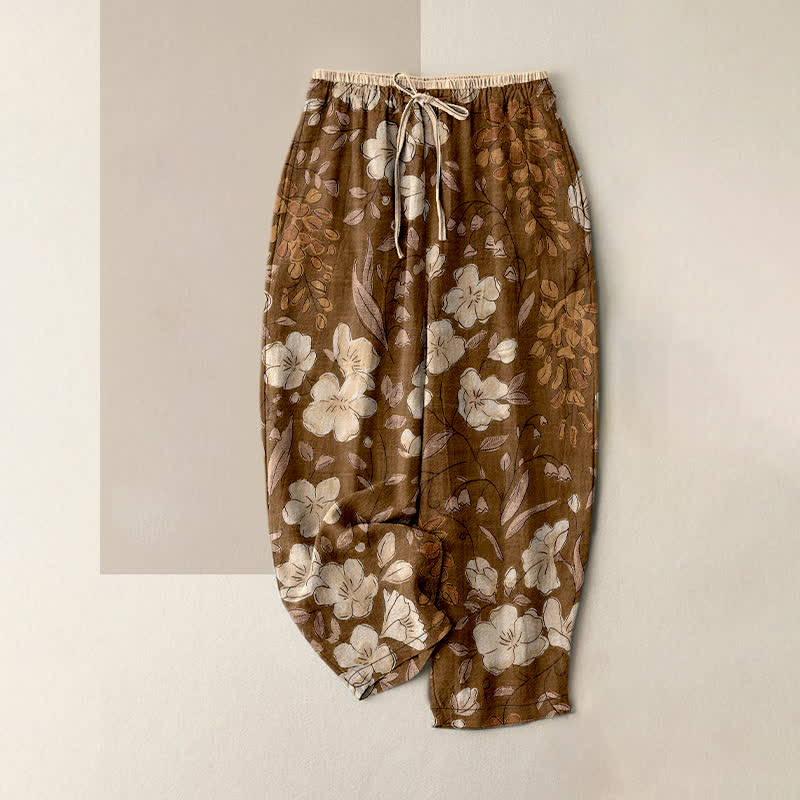 Buddha Stones 綿100％、花柄、ウエストゴム、ポケット付きレディースパンツ - シエナ - US16、 UK/AU20、 EU48 (3XL) - image 0