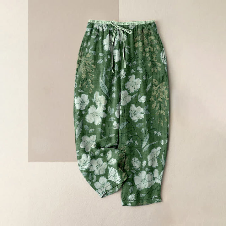 Buddha Stones 綿100％、花柄、ウエストゴム、ポケット付きレディースパンツ - シーグリーン - US16、 UK/AU20、 EU48 (3XL) - image 4