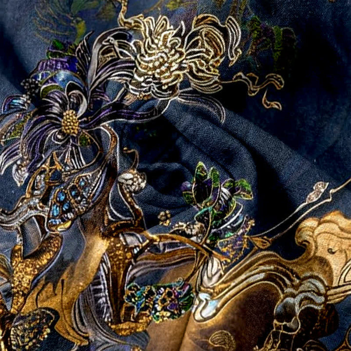 Buddha Stones 純綿ゴールデンクラウドオリエンタル柄レディースゴムウエストパンツ（ポケット付き） - image 3