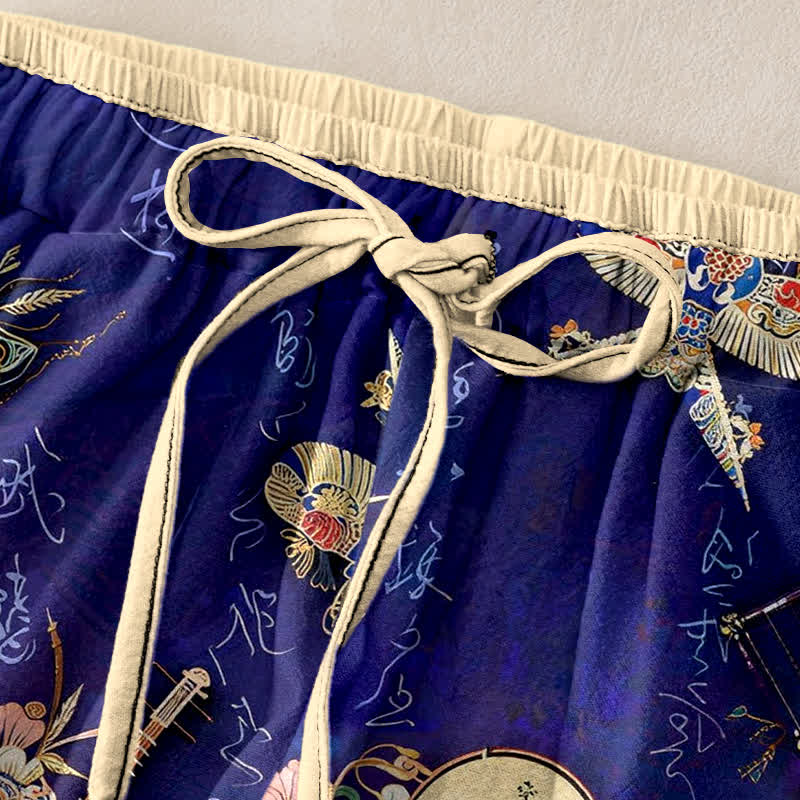 Buddha Stones 純綿素材、ミニ花柄、ウエストゴム、ポケット付きレディースパンツ - image 1