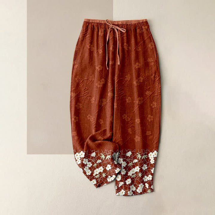 Buddha Stones 綿100％、花柄、ウエストゴム、ポケット付きレディースパンツ - シエナ - US16、 UK/AU20、 EU48 (3XL) - image 0