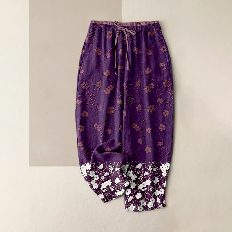 Buddha Stones 綿100％、花柄、ウエストゴム、ポケット付きレディースパンツ - 紫 - US16、 UK/AU20、 EU48 (3XL) - image 4
