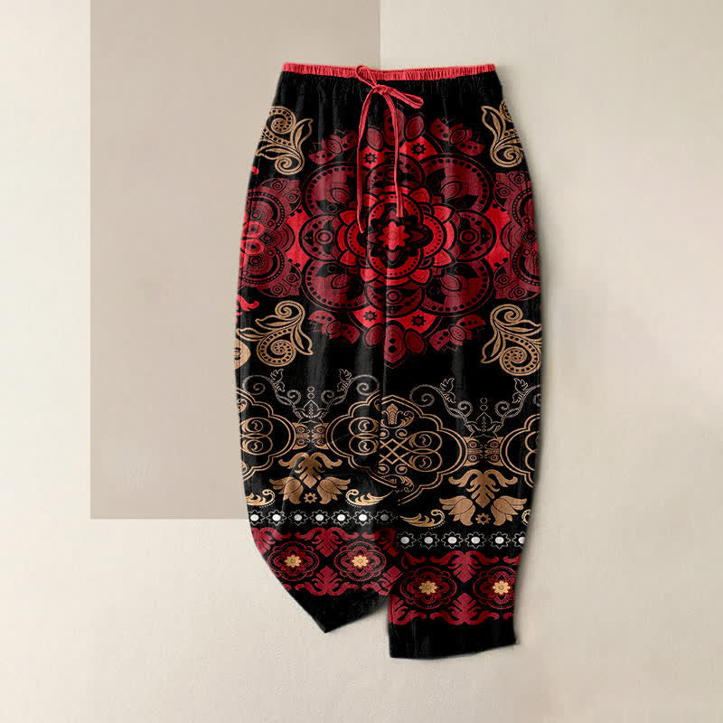 Buddha Stones 純綿素材、マンダラ柄、ウエストゴム、ポケット付きレディースパンツ - 赤 - US16、 UK/AU20、 EU48 (3XL) - image 4