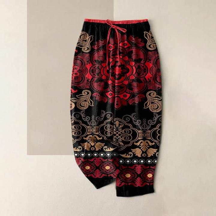 Buddha Stones 純綿素材、マンダラ柄、ウエストゴム、ポケット付きレディースパンツ - 赤 - US16、 UK/AU20、 EU48 (3XL) - image 4