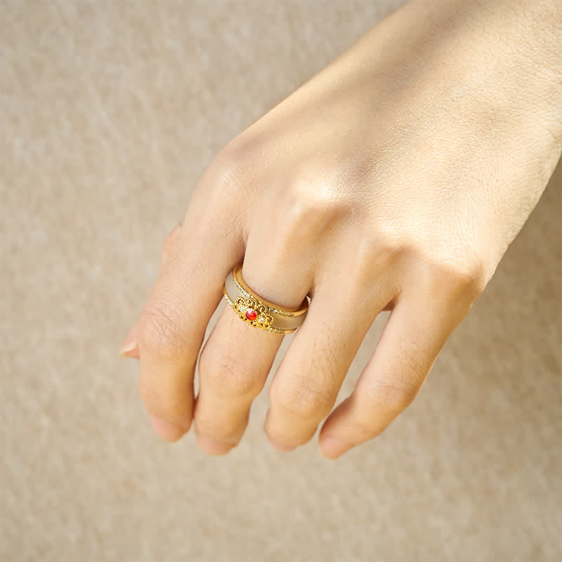 Buddha Stones 金メッキ銅ガラス製フラワーウェルスリング - image 6