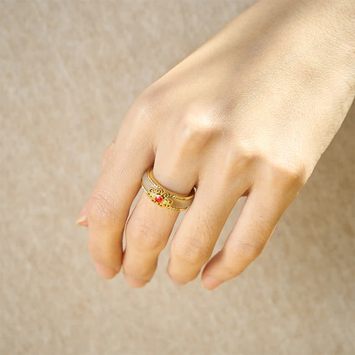 Buddha Stones 金メッキ銅ガラス製フラワーウェルスリング - image 6
