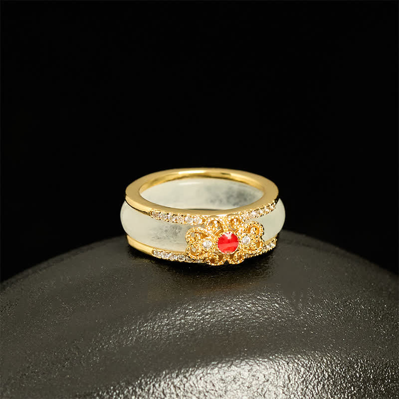 Buddha Stones 金メッキ銅ガラス製フラワーウェルスリング - image 1